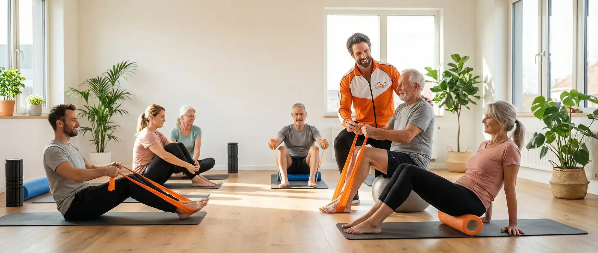 Glückliche Teilnehmer beim Rehasport in einer Gruppe in Recklinghausen, Datteln und Bottrop